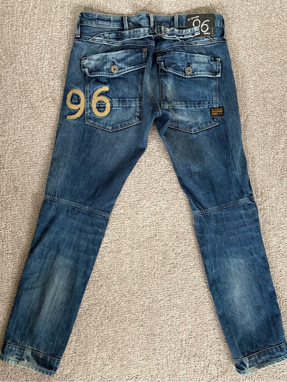 G-Star Slim Straight Blue Denim Jeans with Gold '96' Back Detail